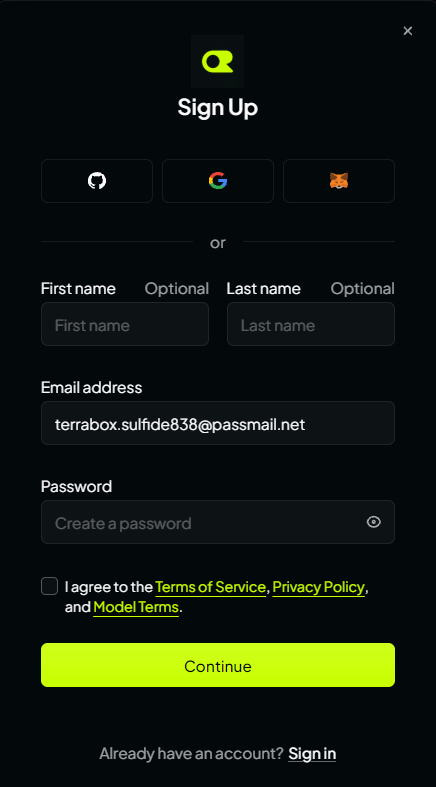 Tampilan Sign Up OpenRouter