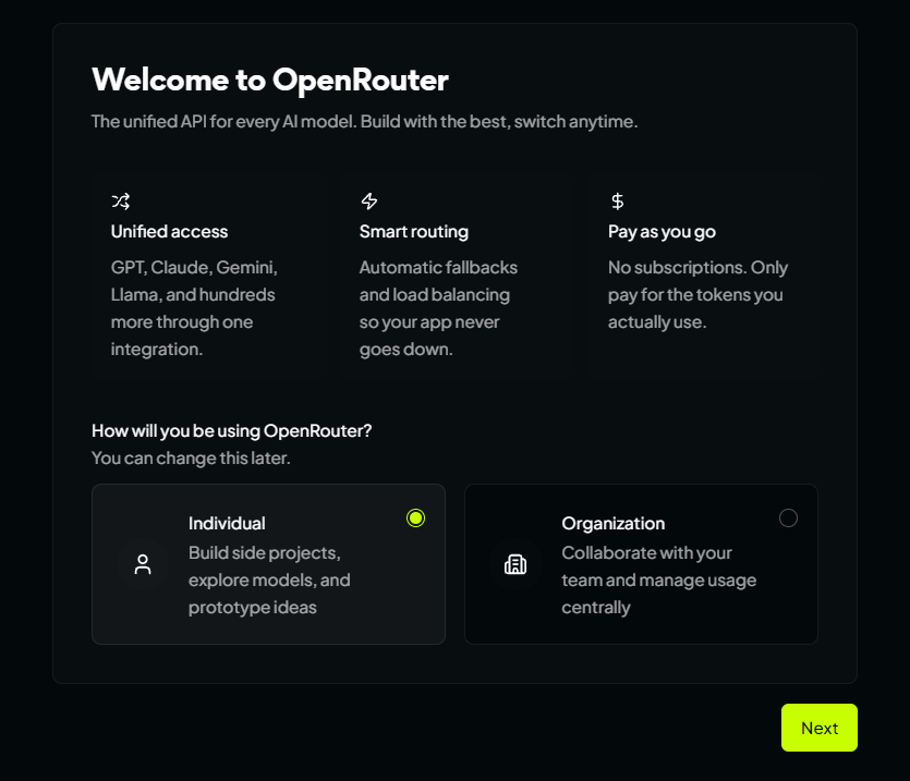 Pilih Individual di OpenRouter