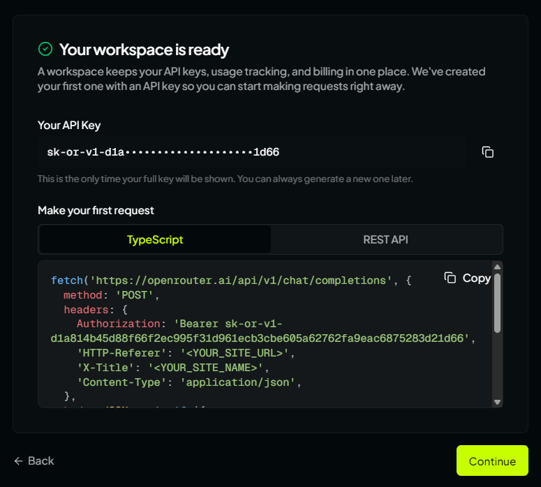 Salin API key OpenRouter
